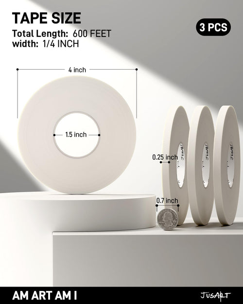 JusArt 3 Pack Artist Tape for Watercolor Paper, 1/4 inch Wide