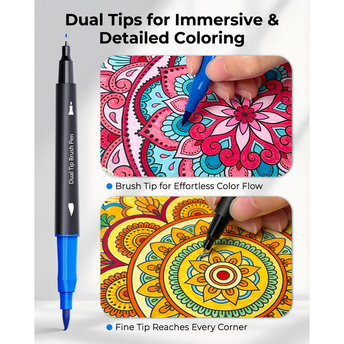 JusArt Markers for Adult Coloring Books No Bleeding, 80 Colors Coloring Markers with Dual Tips, Fine & Brush Pens with Ergonomic Triangle Grip & 33% More Ink, Water-Based Art Drawing Set for Adults