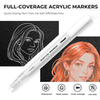 JusArt 6 Pack White Permanent Markers, 0.7mm Fine Point Acrylic Paint Pens for Rock Painting, Art Projects, Ceramic, Glass, Wood, Metal, Fabric, DIY, Ideal White Acrylic Marker for Art Supplies