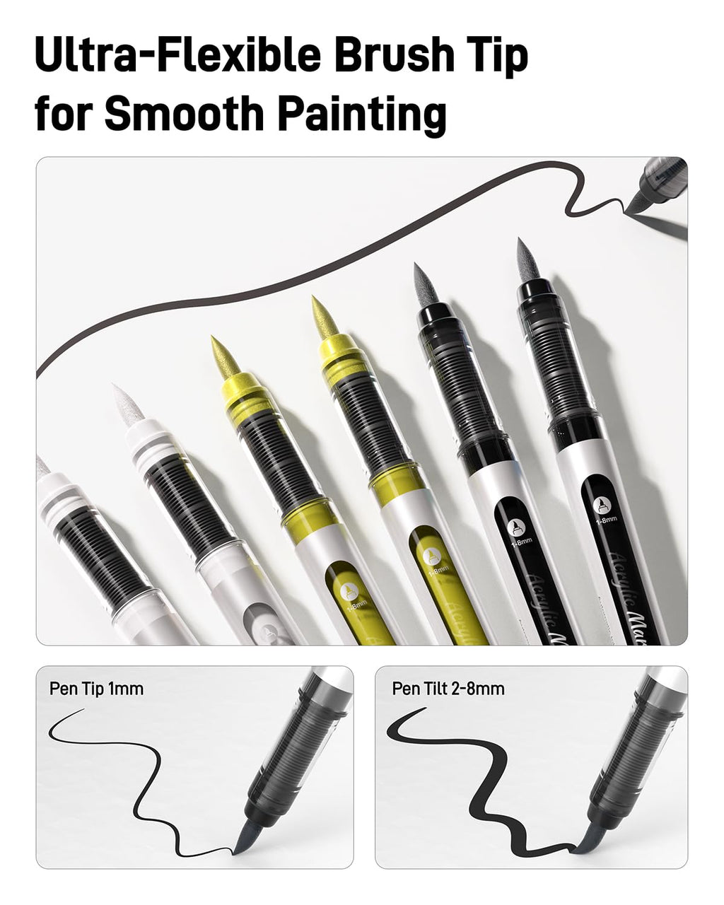 3 Gold Acrylic Paint Markers Brush Tip, Automatic Ink Control,Water-Based Metallic Markers, Waterproof Acrylic Pens for DIY Art & Crafts -Fabric, Wood, Rock, Plastic