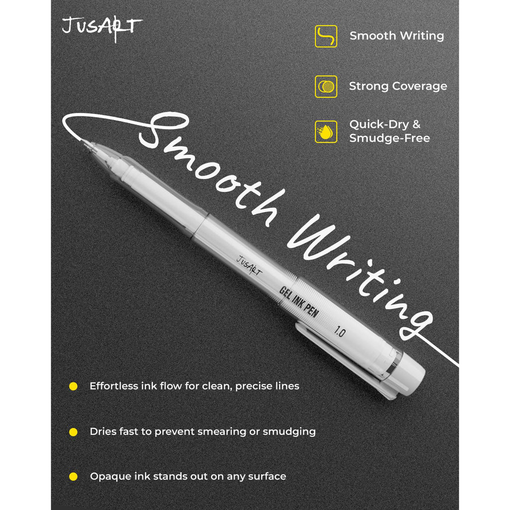 JusArt White Pen, Gold Pens & Silver Pen with 0.4mm, 0.5mm & 1.0mm Assorted Tips, Opaque Ink Pens for Black Paper, Journaling & DIY Crafts, Ideal Drawing Pens for Artists & Art Supplies, 5 Pack