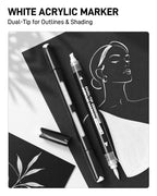 6 Black & White & Gold Acrylic Paint Markers, Dual Tip Markers, Automatic Ink Control, Waterproof Paint Pen for Rock, Wood, Glass, Fabric, Canvas, DIY Crafts