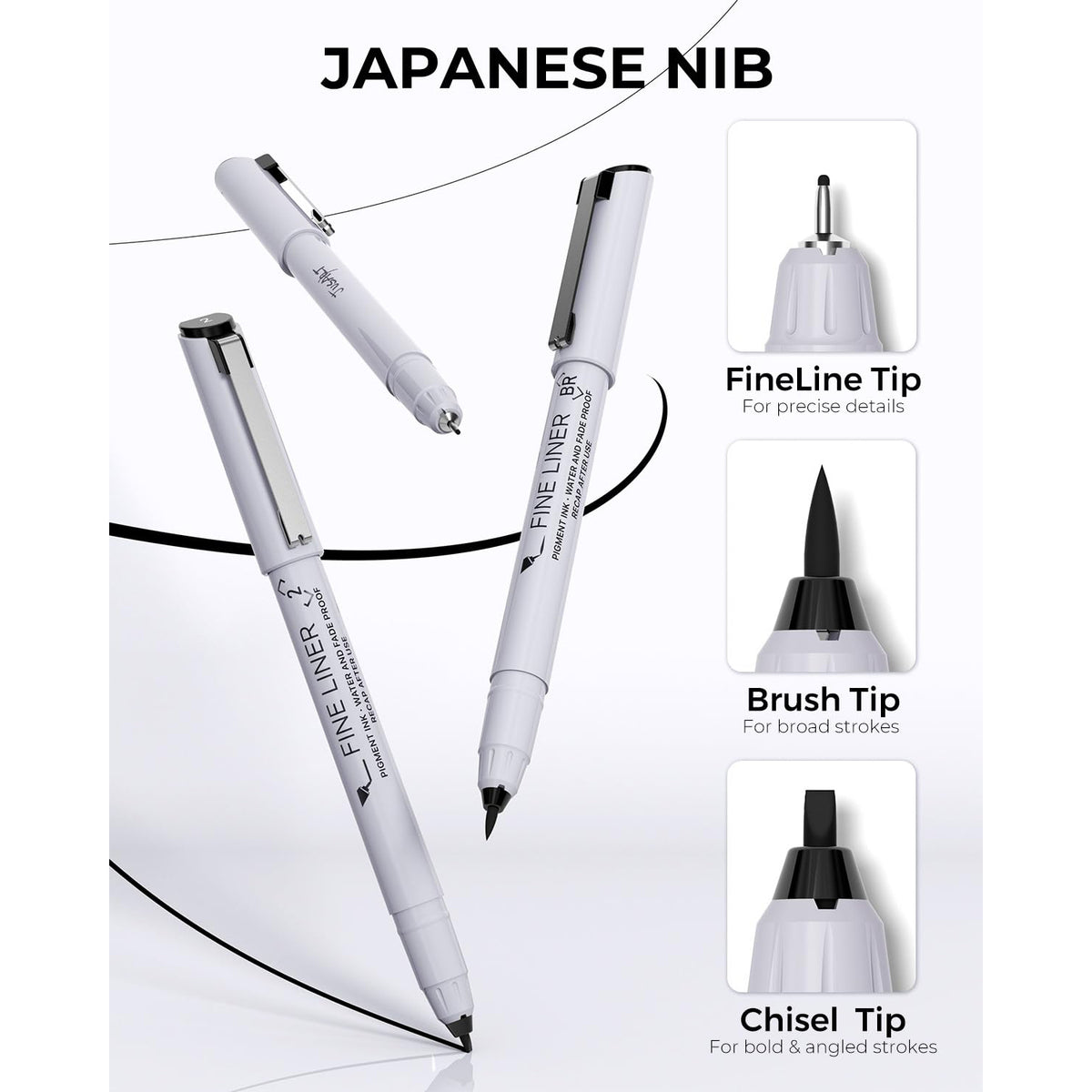 Black Fineliners – 12 Tip Sizes
