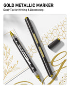 6 White & Gold Acrylic Paint Markers, Dual Tip Markers for Drawing, Automatic Ink Control, Waterproof Paint Pen for Rock, Wood, Glass, Fabric, Canvas, DIY Crafts
