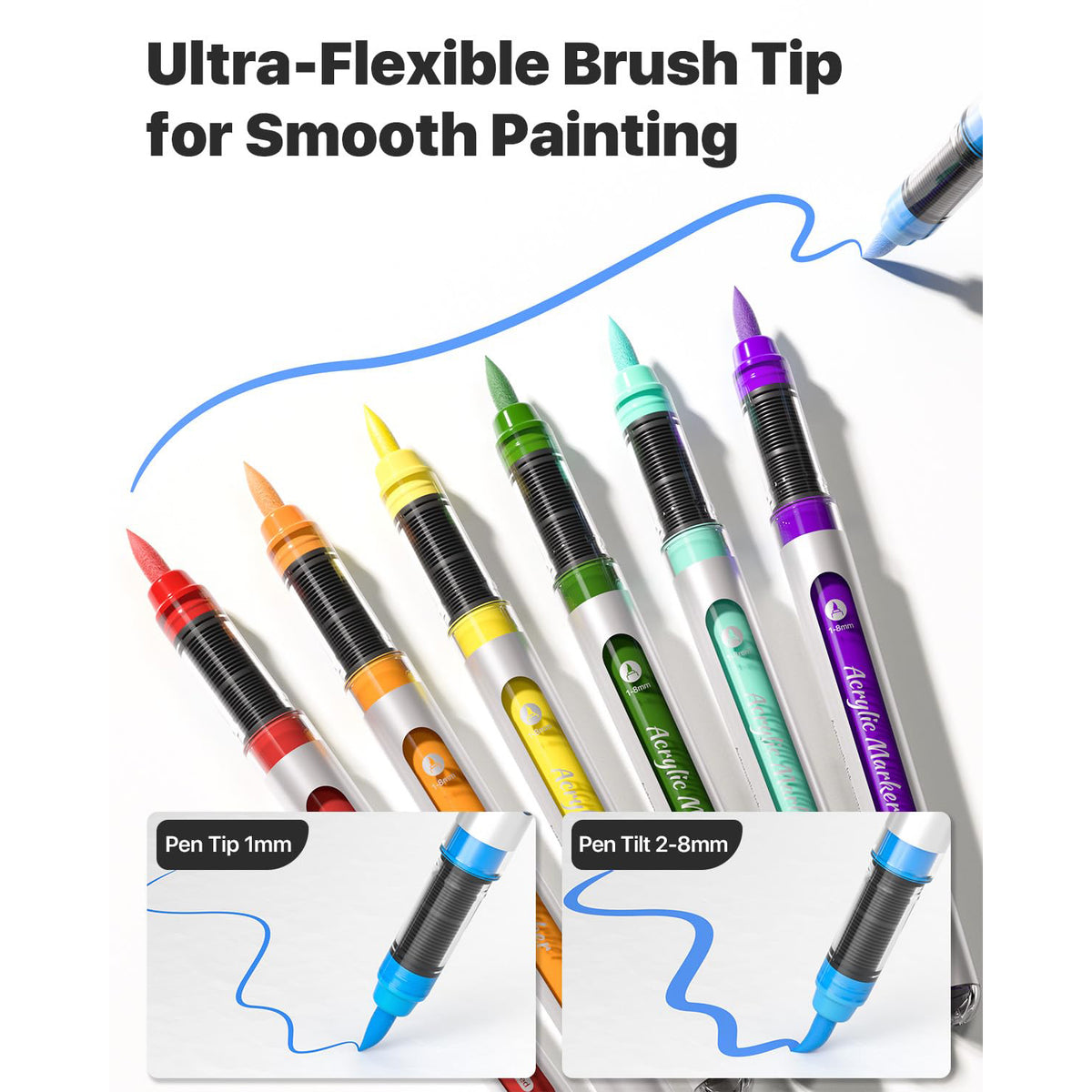 JusArt Acrylic Paint Markers Brush Tip 36 Colors, Water-Based No-Bleed Markers with Automatic Ink Control, Waterproof Acrylic Paint Pens for DIY Art Crafts -Fabric, Rock, Wood, Glass, Ceramic, Metal
