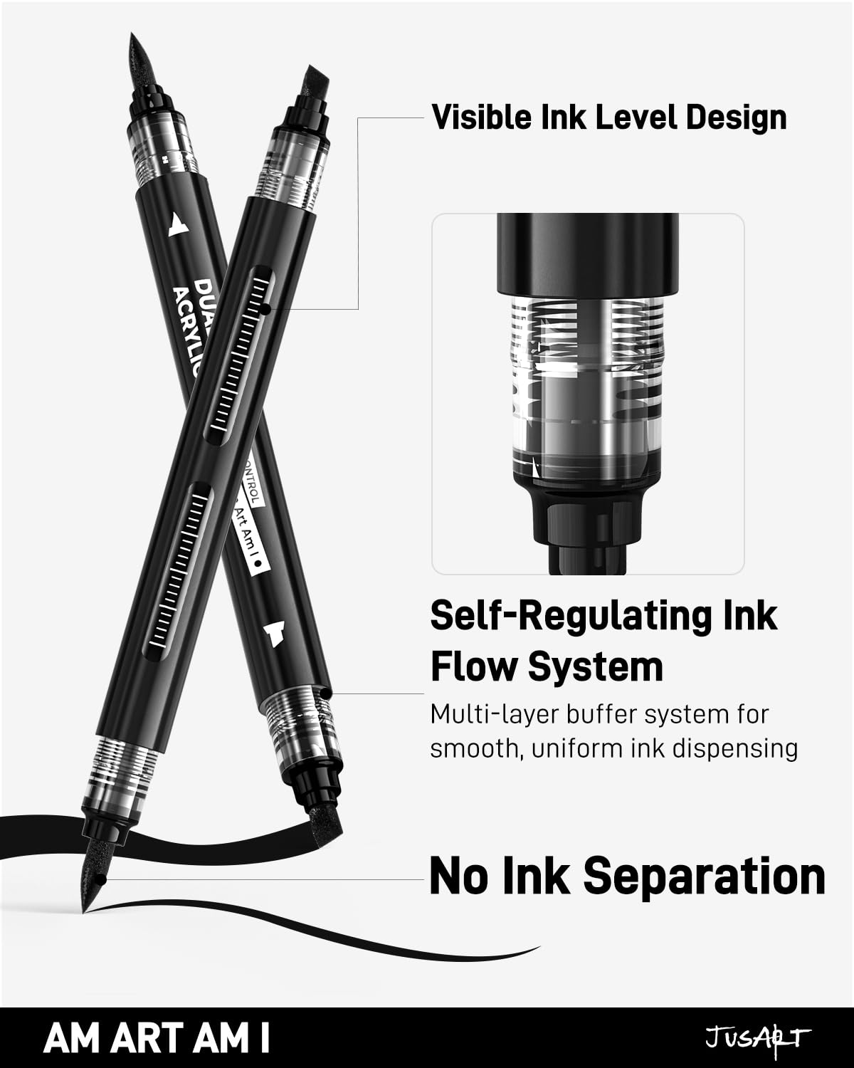 3 Black Dual-Tip Acrylic Paint Markers, Automatic Ink Control Black Paint Pen for Wood, Glass, Fabric, Rock Painting, Coloring Books, DIY Crafts for Adults