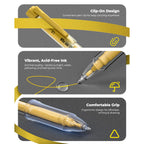 3-Pack Gold Gel Pens – Assorted Tips