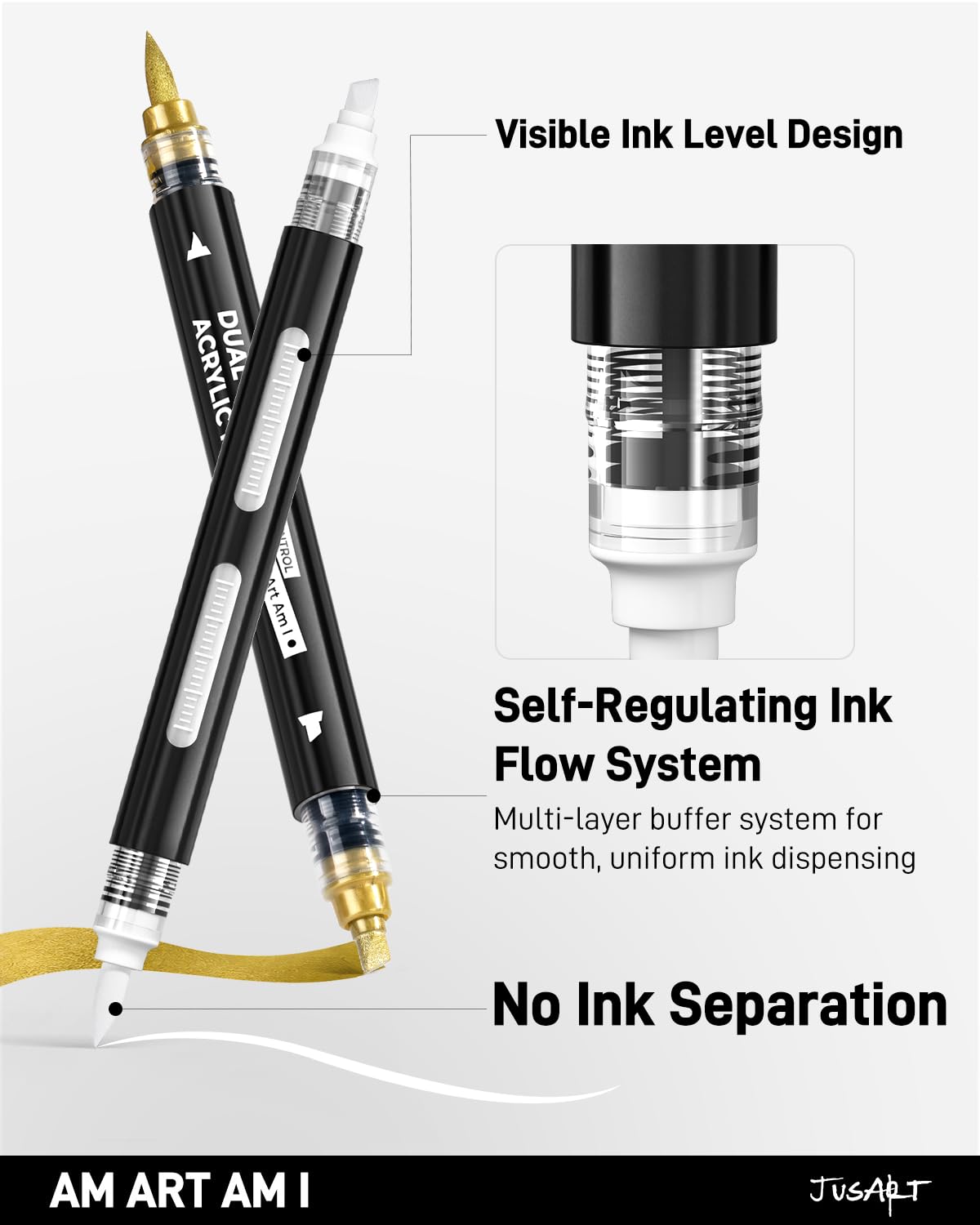 6 White & Gold Acrylic Paint Markers, Dual Tip Markers for Drawing, Automatic Ink Control, Waterproof Paint Pen for Rock, Wood, Glass, Fabric, Canvas, DIY Crafts