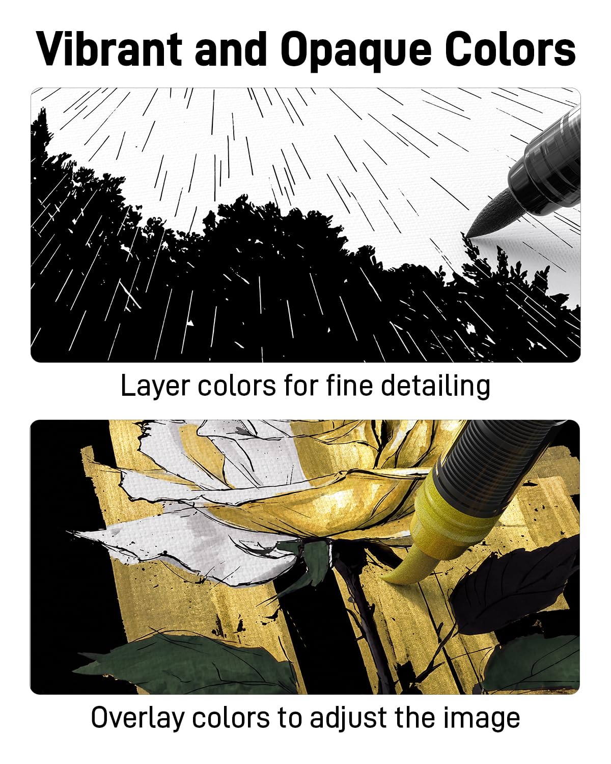 3 Black Acrylic Paint Markers Brush Tip, Automatic Ink Control,Water-Based Black Paint Pen,Waterproof Acrylic Pens for DIY Art & Crafts -Fabric, Wood, Rock, Metal