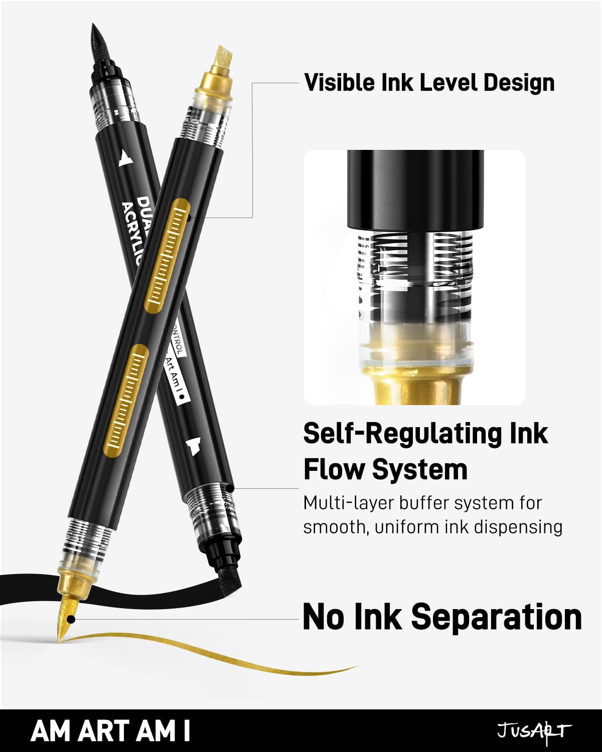 6 Black & White & Gold Acrylic Paint Markers, Dual Tip Markers, Automatic Ink Control, Waterproof Paint Pen for Rock, Wood, Glass, Fabric, Canvas, DIY Crafts