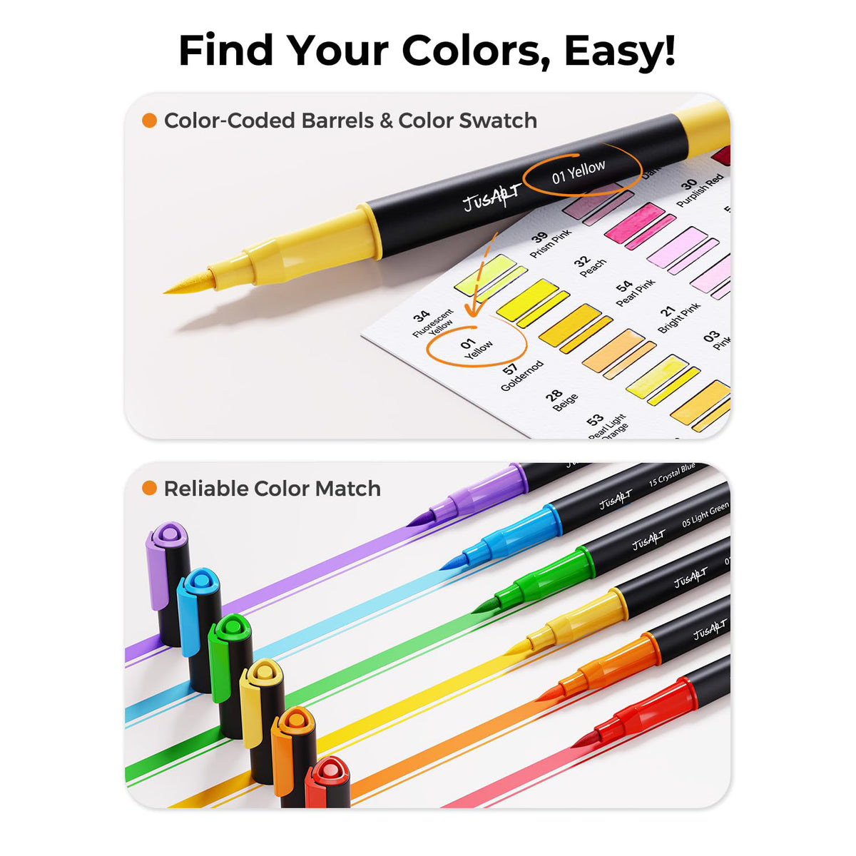JusArt Markers for Adult Coloring Books No Bleeding, 100 Colors Coloring Markers with Dual Tips, Fine & Brush Pens with Ergonomic Triangle Grip & 33% More Ink, Water-Based Art Drawing Set for Adults