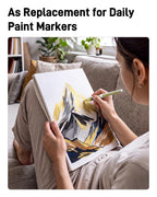 6 Pack Black & White & Gold Paint Pen Brush Tip, Water-Based Marker, Automatic Ink Control No-Bleed Acrylic Markers, Drawing Arts & Crafts, Works on Canvas, Wood, Glass, Rock