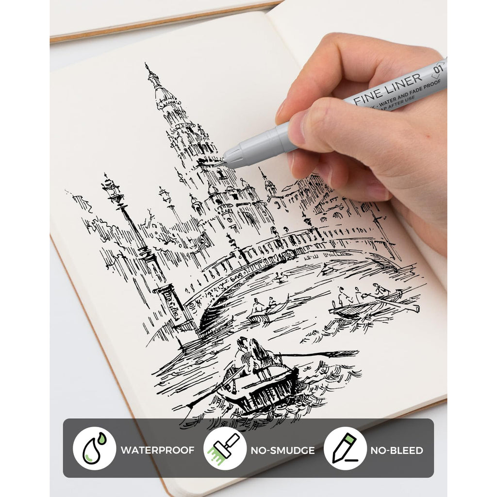 JusArt Fineliner Pens, 6 Pcs, 0.25mm Ultra Fine Point Pens 01, No Bleed, Waterproof Black Pigment Ink Pens for Artists Beginners, Illustration, Writing, Journaling, Crafters, Technical Drawing pens